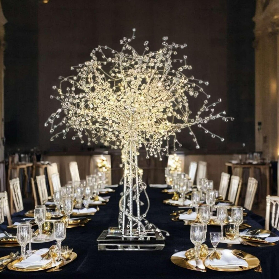2  Silver & Clear Crystal LED Lights Pearls Tree Chandelier Wedding Parties Event Table Centerpiece Stand Decoration